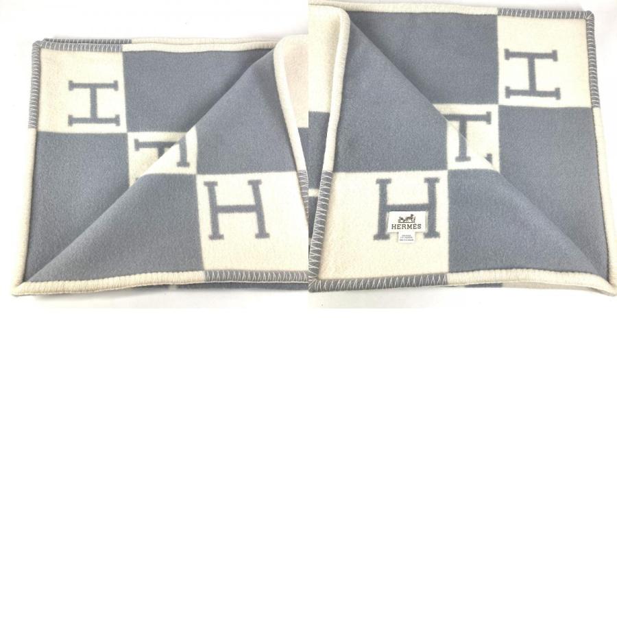 HERMES エルメス アヴァロン プレード ロゴ 雑貨 毛布 インテリア ひざ掛け プレード  ブランケット ブルー系 ユニセックス【中古】 | HERMES | 09