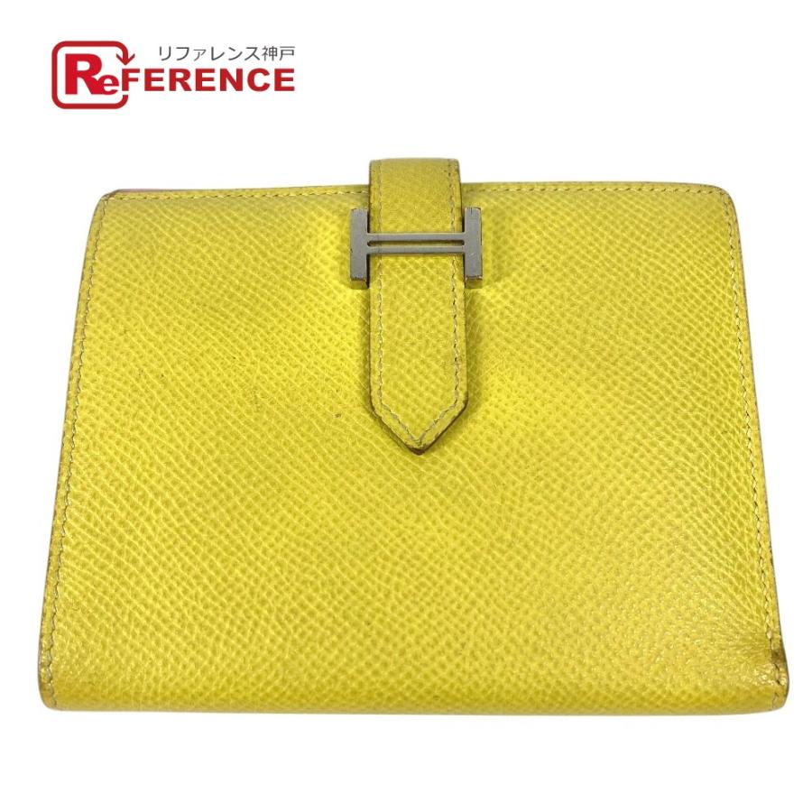 HERMES エルメス ベアンコンパクトヴェルソ  Hロゴ コンパクトウォレット 2つ折り財布 イエロー×ピンク ユニセックス【中古】 | HERMES