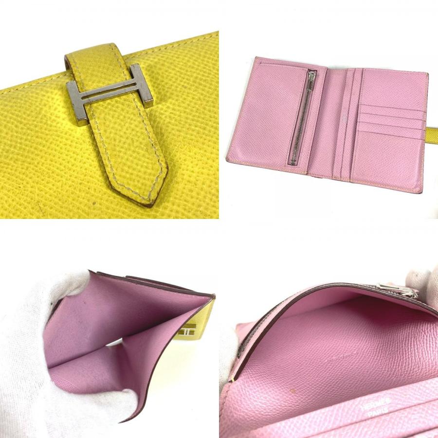 HERMES エルメス ベアンコンパクトヴェルソ  Hロゴ コンパクトウォレット 2つ折り財布 イエロー×ピンク ユニセックス【中古】 | HERMES | 07