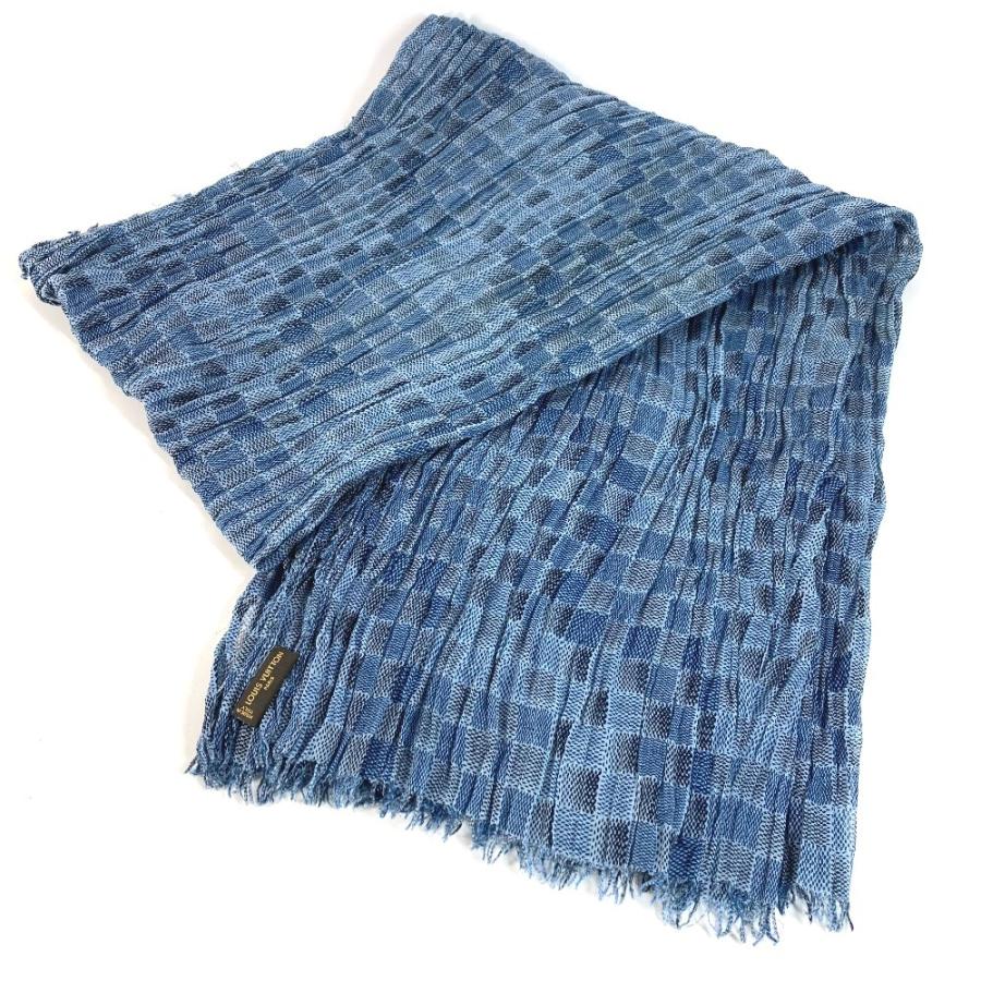 LOUIS VUITTON ルイヴィトン ロゴ フリンジ マフラー ショール 大判 ストール ブルー ユニセックス【中古】 | LOUIS VUITTON | 01
