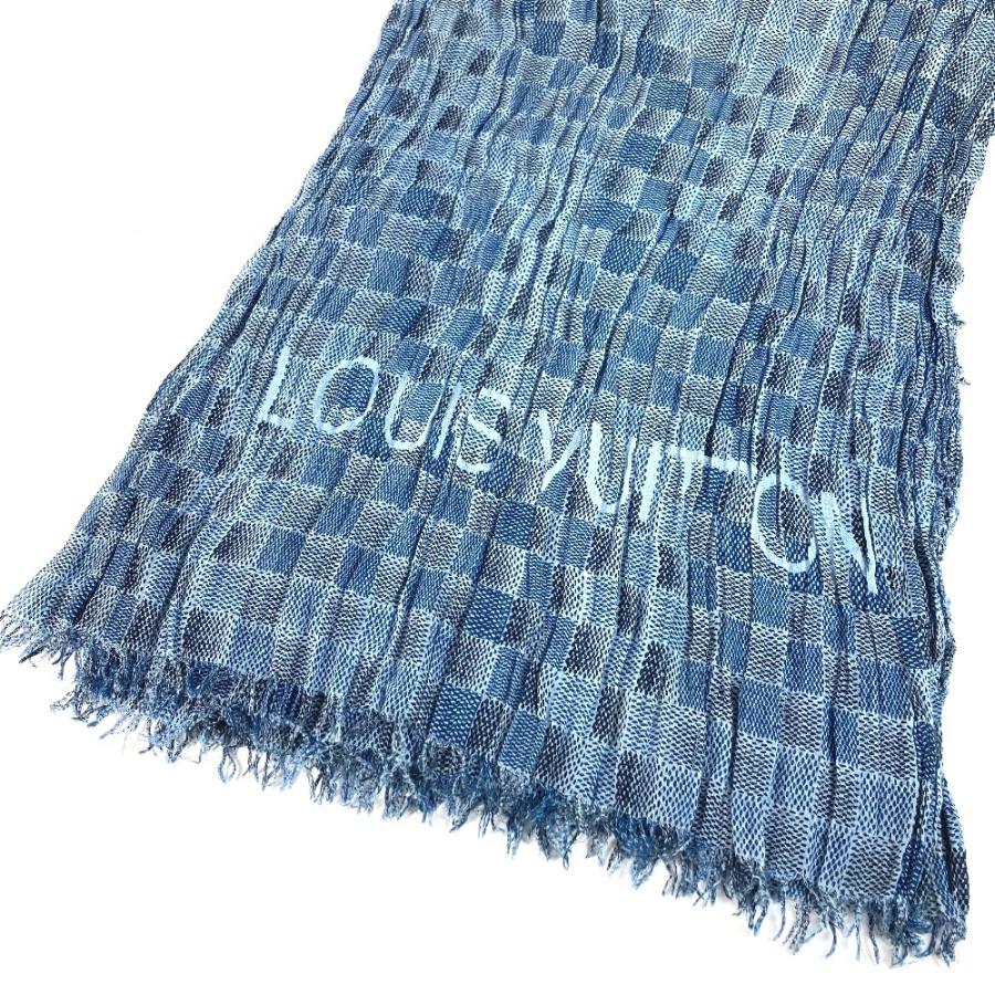 LOUIS VUITTON ルイヴィトン ロゴ フリンジ マフラー ショール 大判 ストール ブルー ユニセックス【中古】 | LOUIS VUITTON | 02