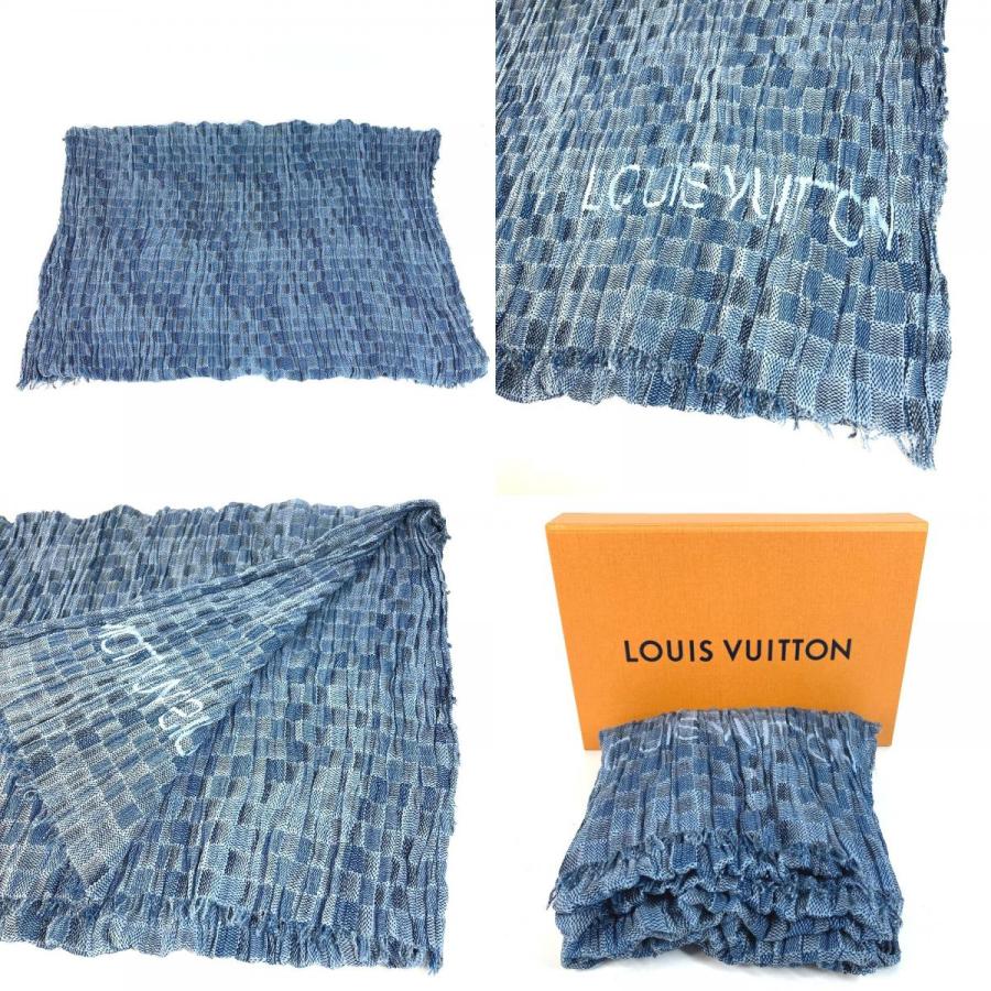 LOUIS VUITTON ルイヴィトン ロゴ フリンジ マフラー ショール 大判 ストール ブルー ユニセックス【中古】 | LOUIS VUITTON | 09