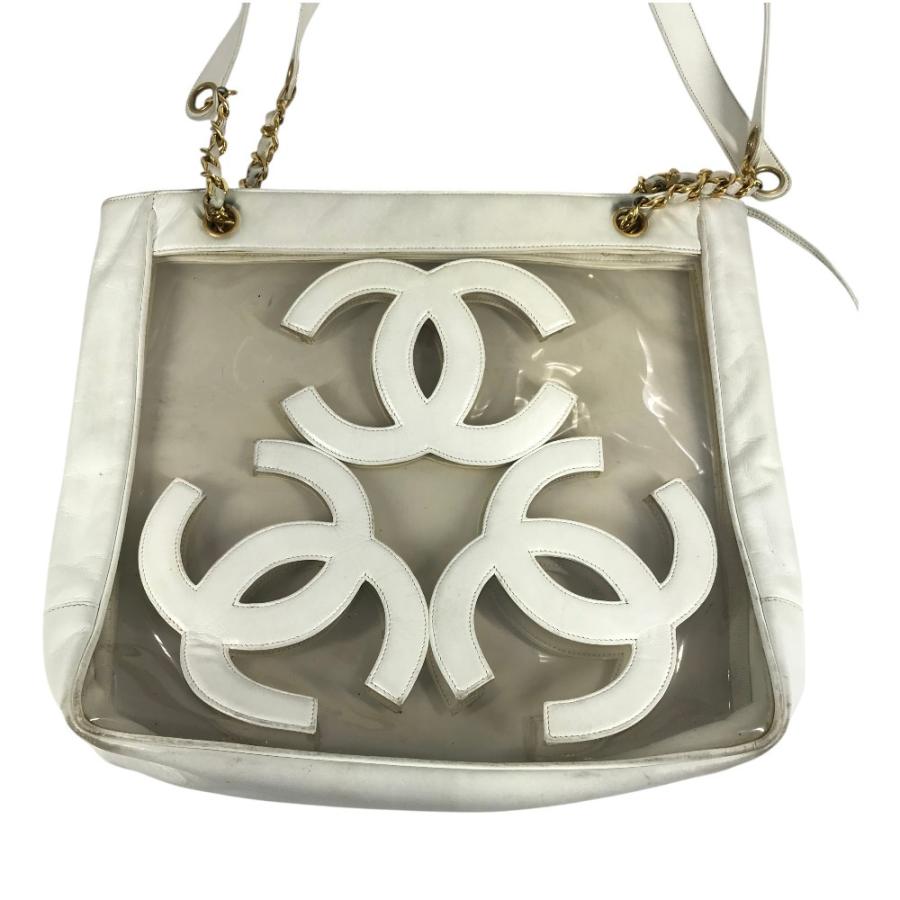 CHANEL シャネル CC ココマーク ロゴ トリプルココ Wチェーン トートバッグ ポーチ付き ヴィンテージ ショルダーバッグ ホワイト【中古】 | CHANEL | 01