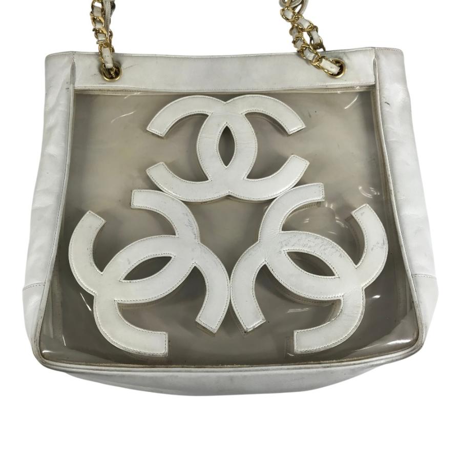 CHANEL シャネル CC ココマーク ロゴ トリプルココ Wチェーン トートバッグ ポーチ付き ヴィンテージ ショルダーバッグ ホワイト【中古】 | CHANEL | 02