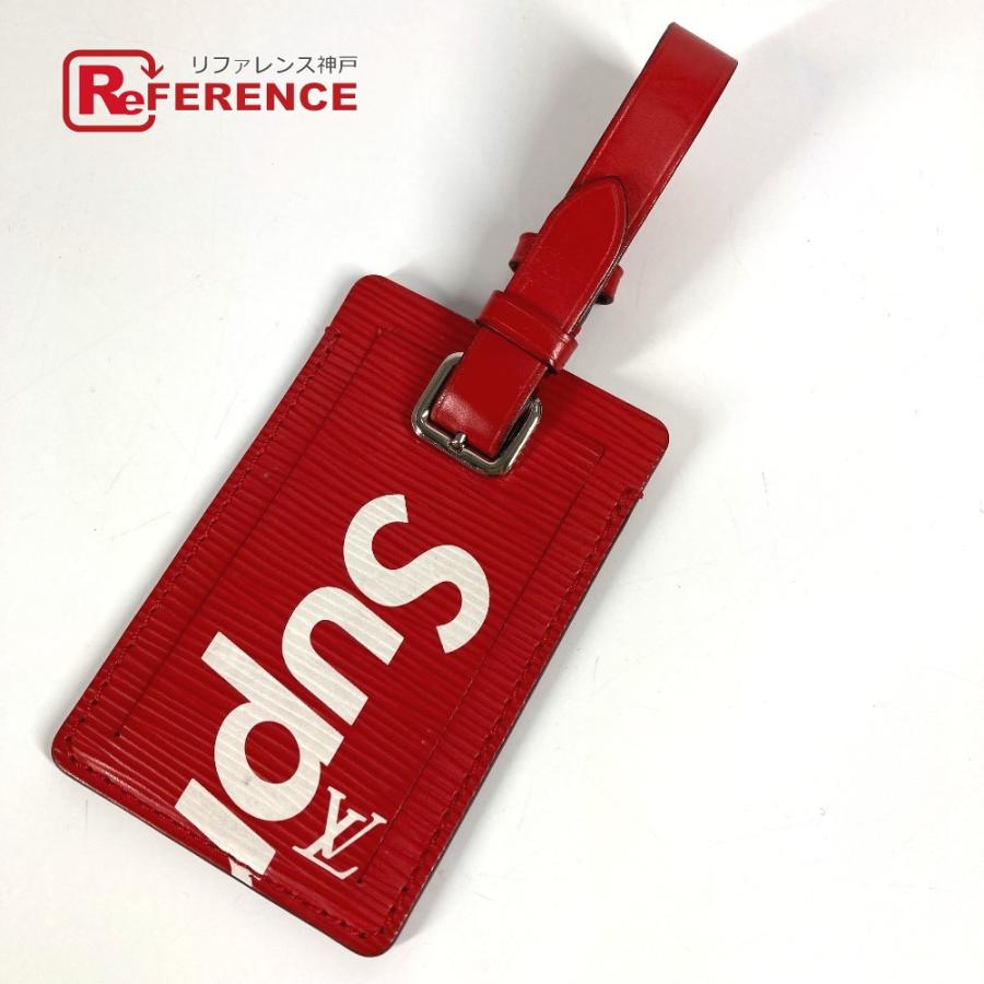 美品⭐︎ SUPREMEとLOUIS VUITTON レザー　ネームタグ　赤 ルイヴィトンSupreme コラボ ネームタグ 2点セット 14127 黒/赤 ユニ