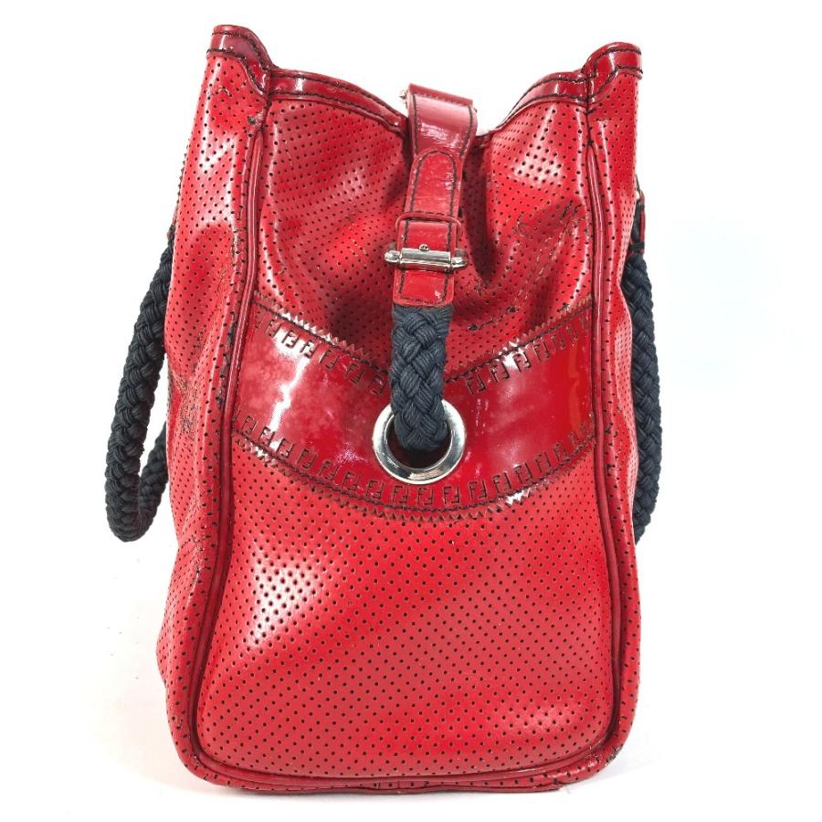 FENDI フェンディ FF ロゴ エトニコ パンチング カバン 肩掛け トートバッグ ショルダーバッグ レッド ユニセックス【中古】 | FENDI | 02