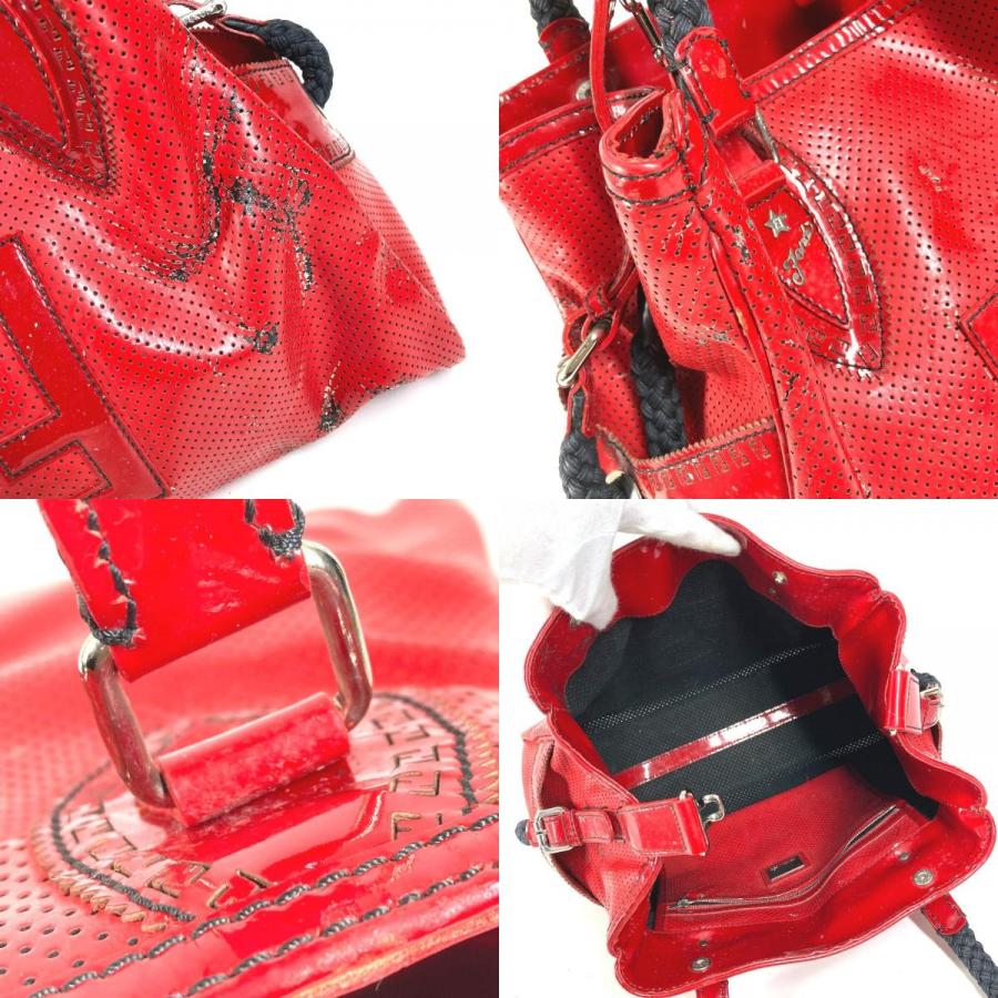 FENDI フェンディ FF ロゴ エトニコ パンチング カバン 肩掛け トートバッグ ショルダーバッグ レッド ユニセックス【中古】 | FENDI | 08