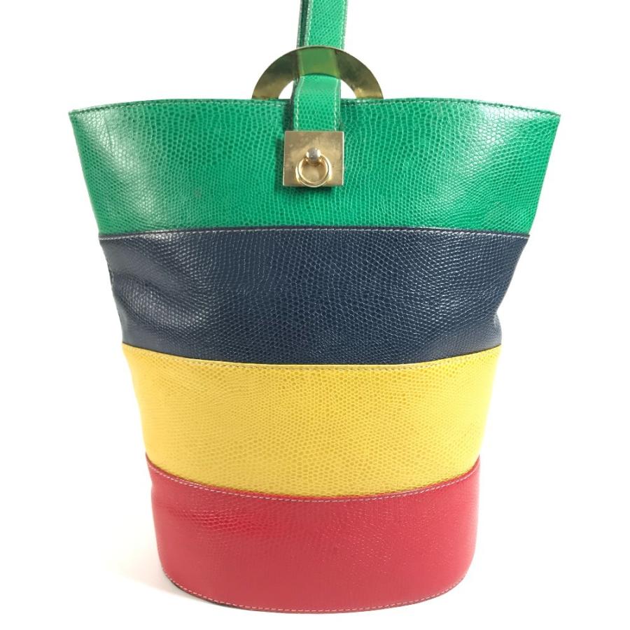 CELINE セリーヌ サークルロゴ ワンショルダー ばけつ バケツ型 カバン 肩掛け ヴィンテージ ショルダーバッグ レッド×グリーン 【中古】 | CELINE | 02
