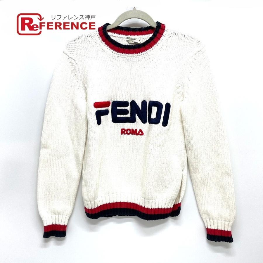 FENDI フェンディ FAE137 ロゴ プルオーバーニット フィラ  セーター ニット 長袖 レディース ホワイト