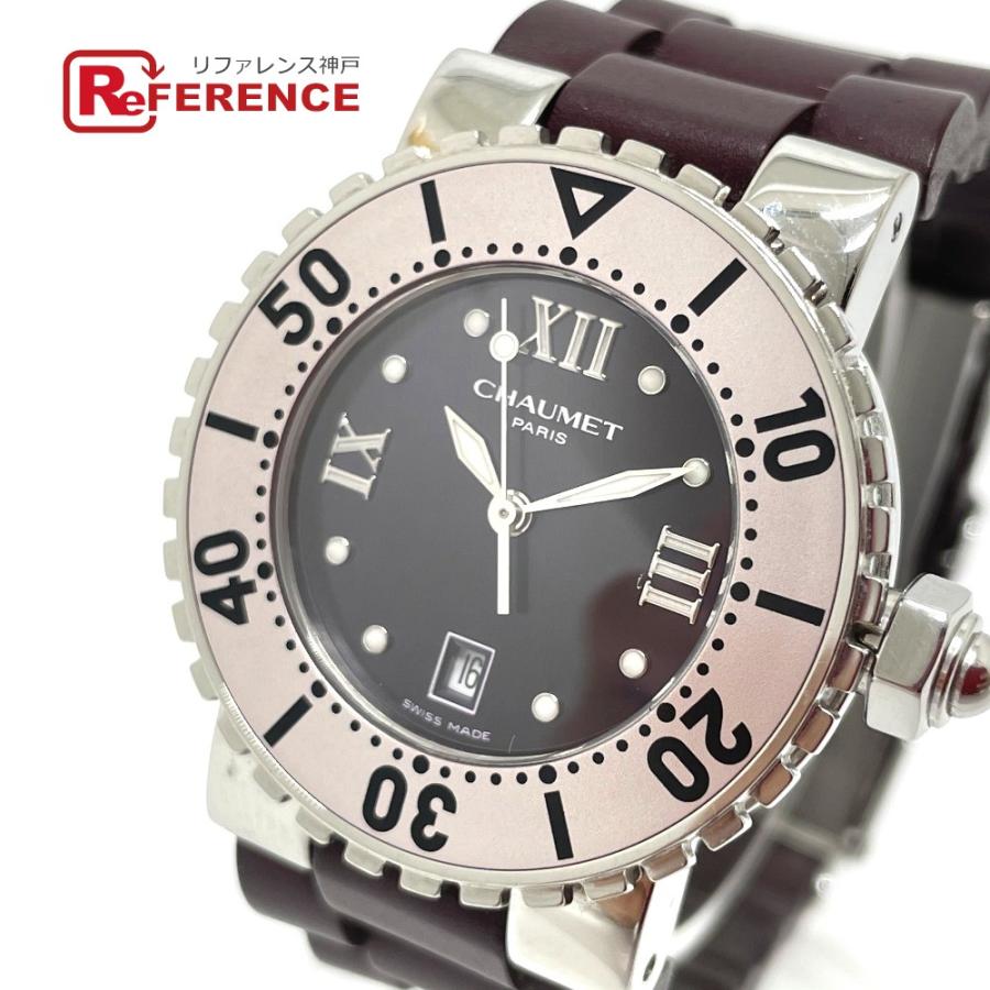 お手軽価格で贈りやすい クラスワン 622 ショーメ Chaumet クオーツ シルバー×パープル メンズ SS/ラバー ボーイズ腕時計 デイト 腕時計