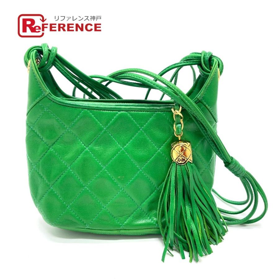 CHANEL シャネル CC ココマーク マトラッセ タッセル フリンジ ショルダーバッグ ラムスキン グリーン レディース【中古】 | CHANEL