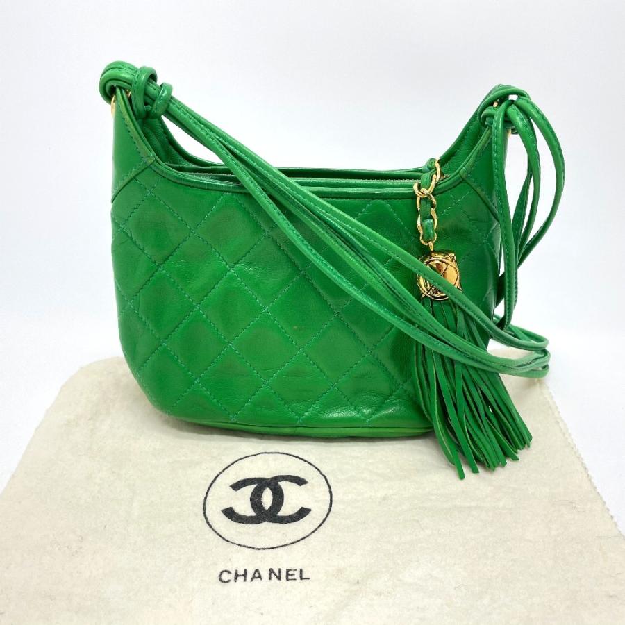 CHANEL シャネル CC ココマーク マトラッセ タッセル フリンジ ショルダーバッグ ラムスキン グリーン レディース【中古】 | CHANEL | 10