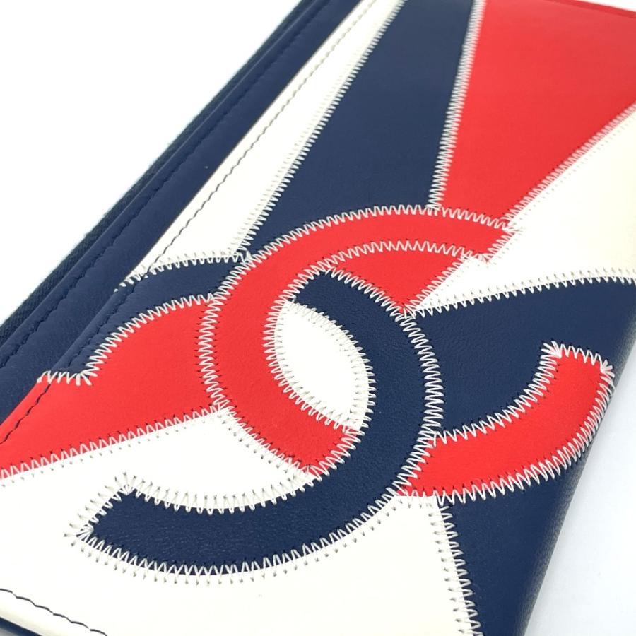 美品 CHANEL シャネル CC ココマーク フリンジ 財布 カードケース ラムスキン レディース ブルー×ホワイト×レッド | CHANEL | 06