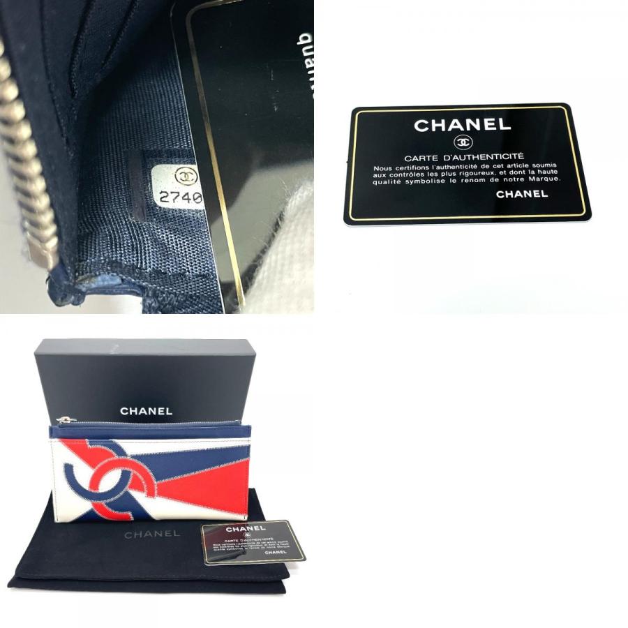 美品 CHANEL シャネル CC ココマーク フリンジ 財布 カードケース ラムスキン レディース ブルー×ホワイト×レッド | CHANEL | 09