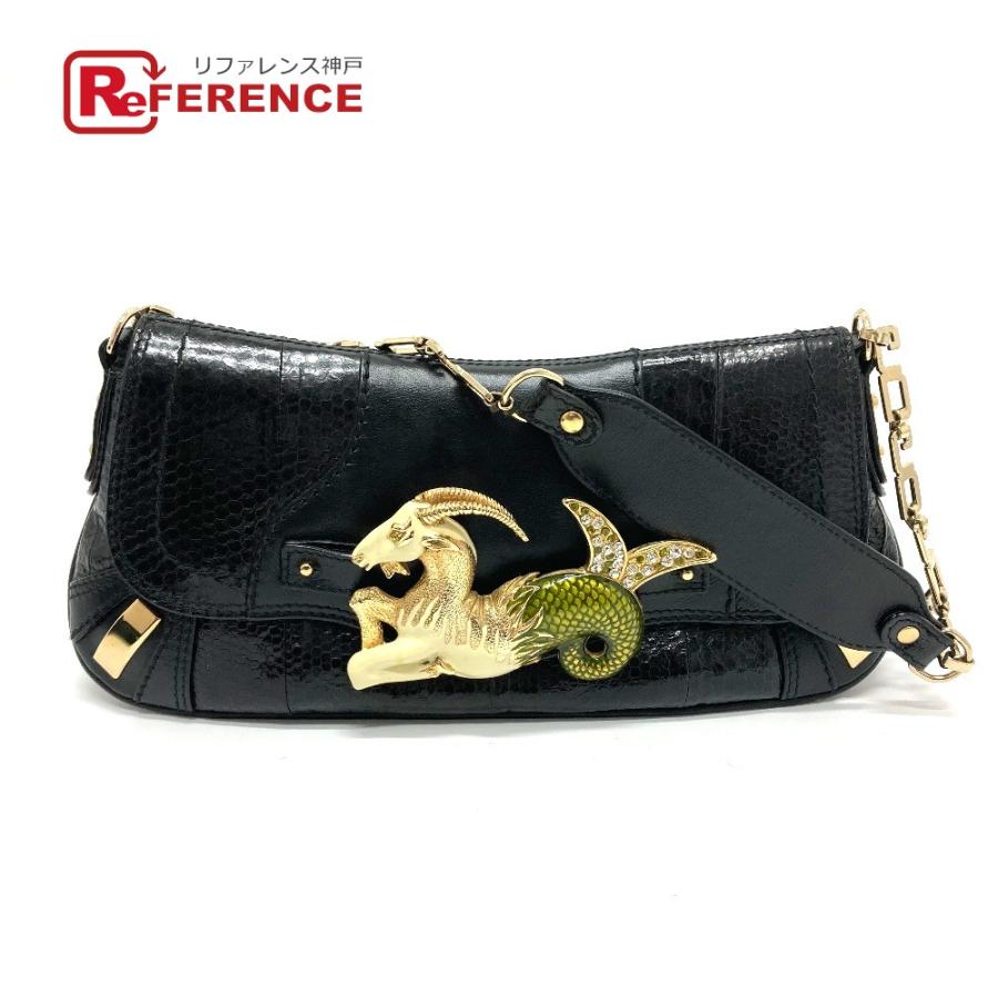 DOLCE&GABBANA ドルチェアンドガッバーナ 星座 モチーフ Capricorn ハンドバッグ ショルダーバッグ レザー ブラック レディース【中古】 | 