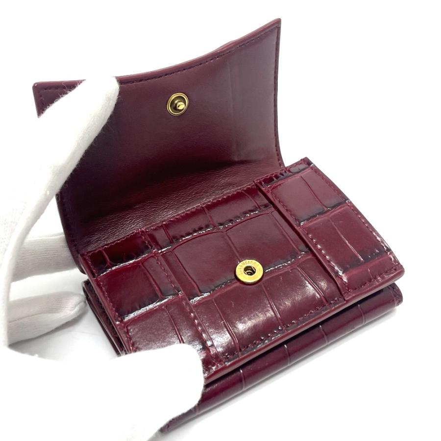 BALENCIAGA バレンシアガ 600212 Bロゴ 型押し コンパクト 3つ折り財布 レザー ボルドー レディース【中古】 | BALENCIAGA | 06