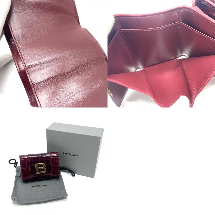 BALENCIAGA バレンシアガ 600212 Bロゴ 型押し コンパクト 3つ折り財布 レザー ボルドー レディース【中古】 | BALENCIAGA | 09