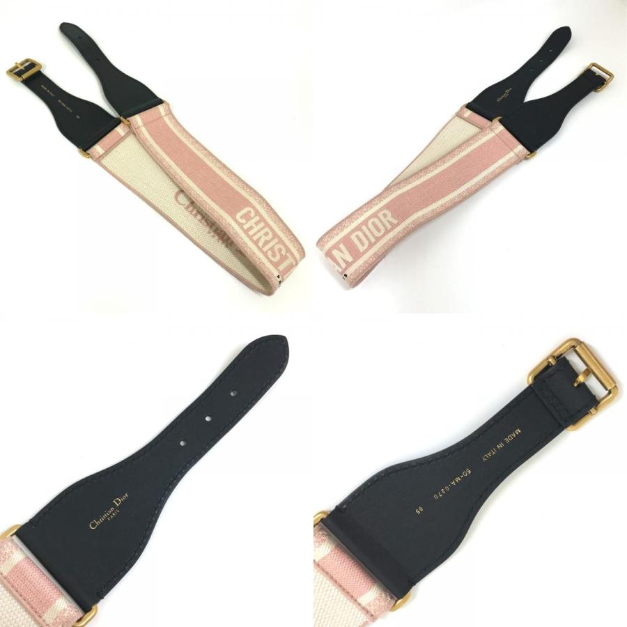 Dior ディオール エンブロイダリー ロゴ 太ベルト 幅広 ベルト キャンバス/レザー ピンク レディース【中古】 |  | 09