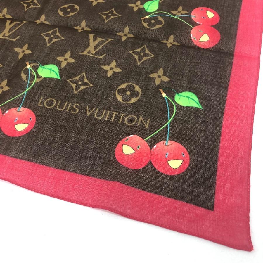 LOUIS VUITTON ルイヴィトン モノグラム チェリー スカーフ ハンカチ コットン ブラウン レディース【中古】 | LOUIS VUITTON | 01