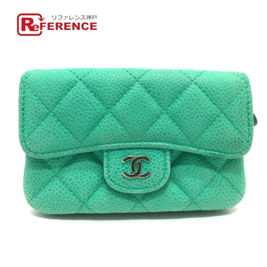 CHANEL シャネル ココマーク CC マトラッセ ウォレット コインケース ソフトキャビアスキン グリーン レディース【中古】 | CHANEL