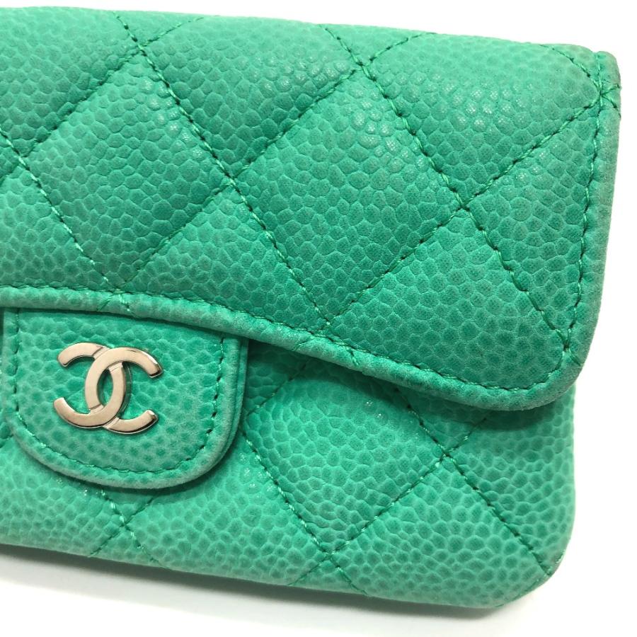 CHANEL シャネル ココマーク CC マトラッセ ウォレット コインケース ソフトキャビアスキン グリーン レディース【中古】 | CHANEL | 07