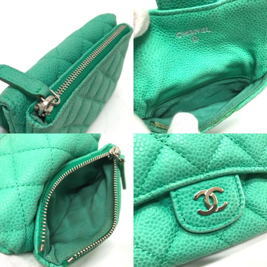 CHANEL シャネル ココマーク CC マトラッセ ウォレット コインケース ソフトキャビアスキン グリーン レディース【中古】 | CHANEL | 08