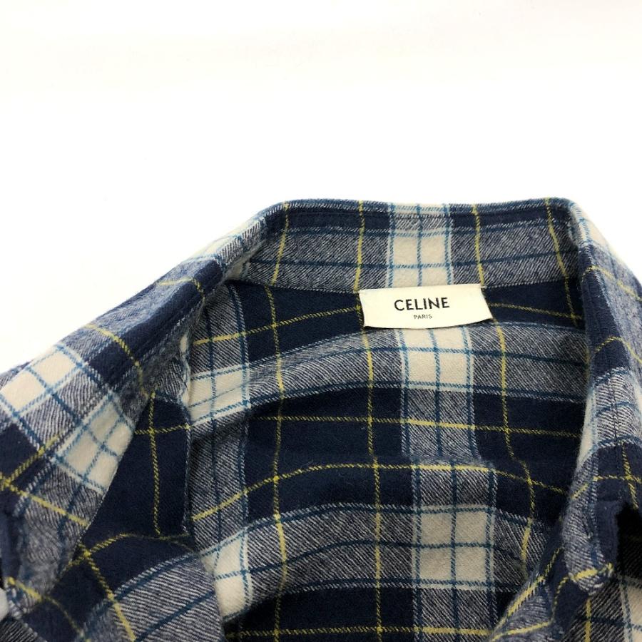 CELINE セリーヌ 2C555198O チェック Checked Wool Loose Shirt 長袖シャツ ネイビー メンズ【中古】 | CELINE | 05