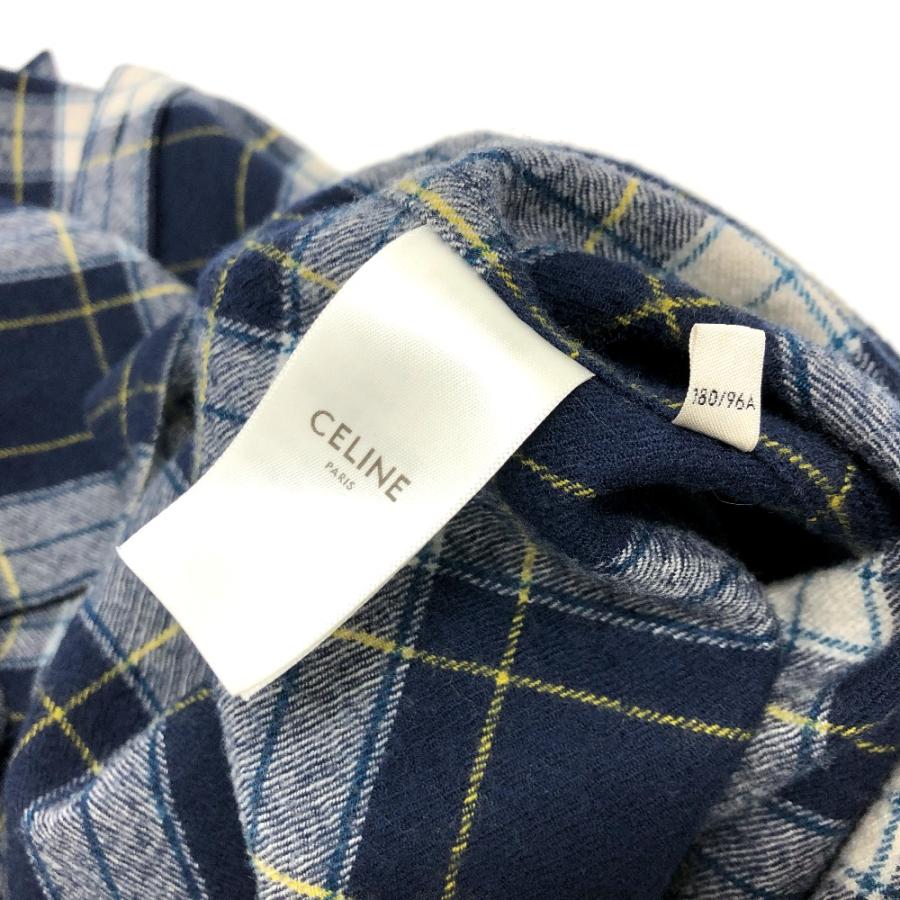 CELINE セリーヌ 2C555198O チェック Checked Wool Loose Shirt 長袖シャツ ネイビー メンズ【中古】 | CELINE | 06