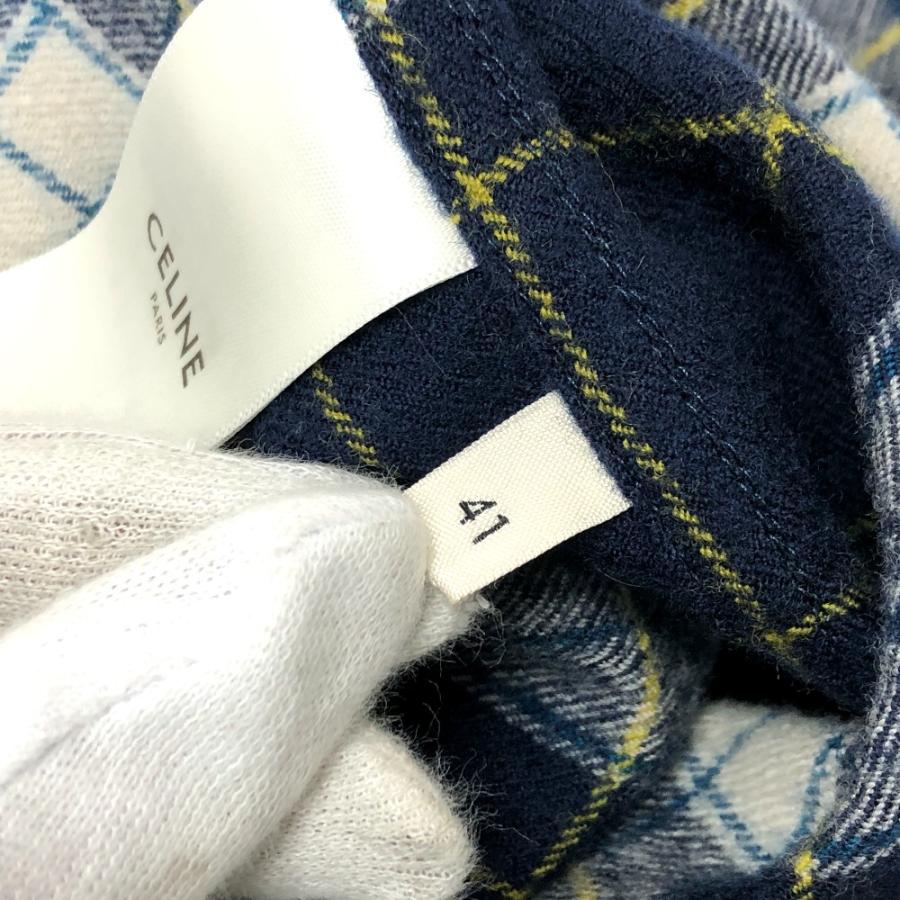 CELINE セリーヌ 2C555198O チェック Checked Wool Loose Shirt 長袖シャツ ネイビー メンズ【中古】 | CELINE | 07