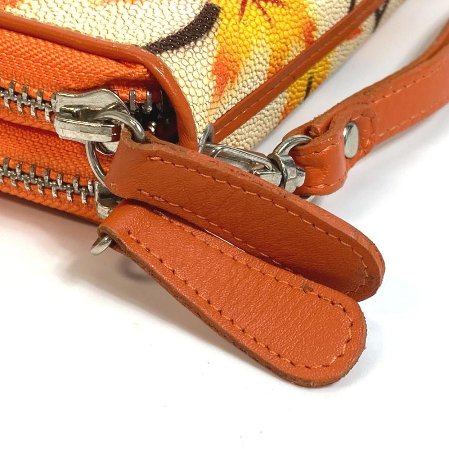 no brand ノーブランド ステイングレイ 紅葉デザイン Wジップ 長財布 レザー オレンジ系×アイボリー系 レディース【中古】 |  | 02