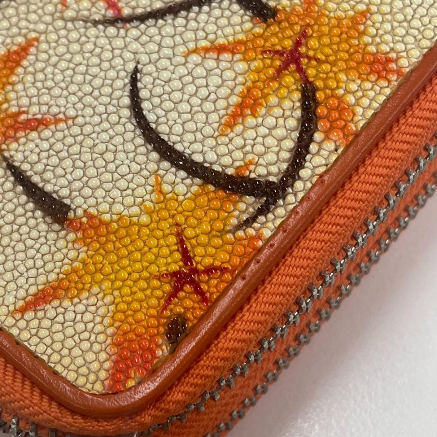 no brand ノーブランド ステイングレイ 紅葉デザイン Wジップ 長財布 レザー オレンジ系×アイボリー系 レディース【中古】 |  | 04