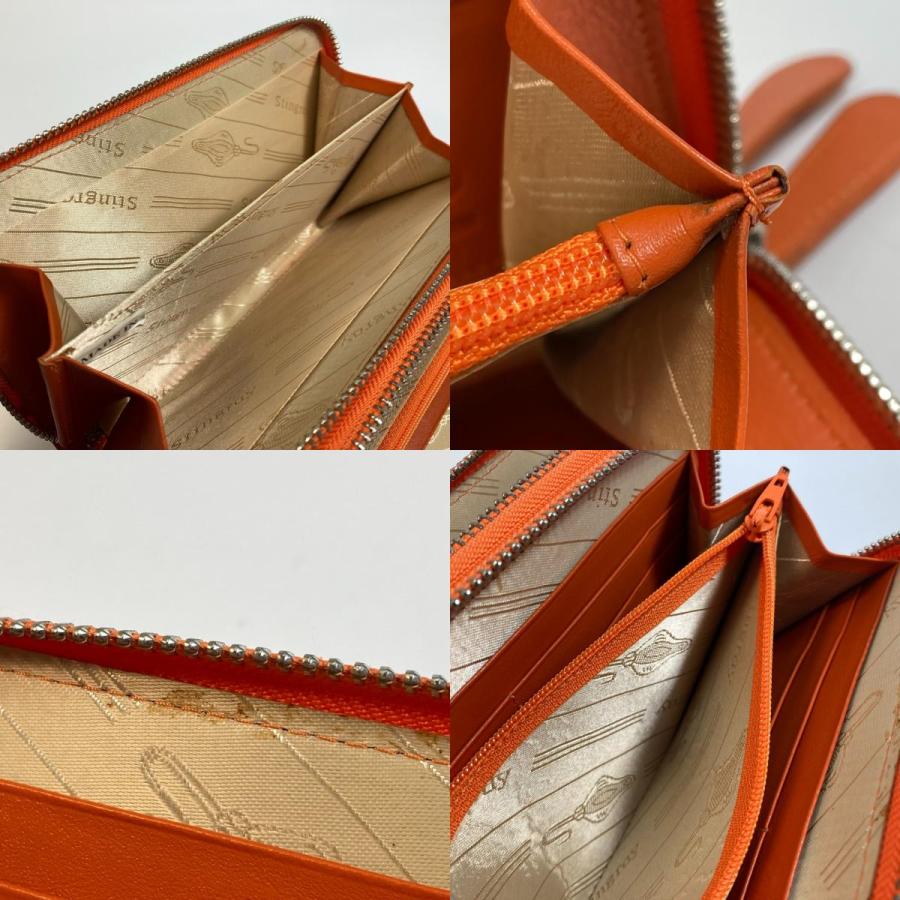 no brand ノーブランド ステイングレイ 紅葉デザイン Wジップ 長財布 レザー オレンジ系×アイボリー系 レディース【中古】 |  | 08
