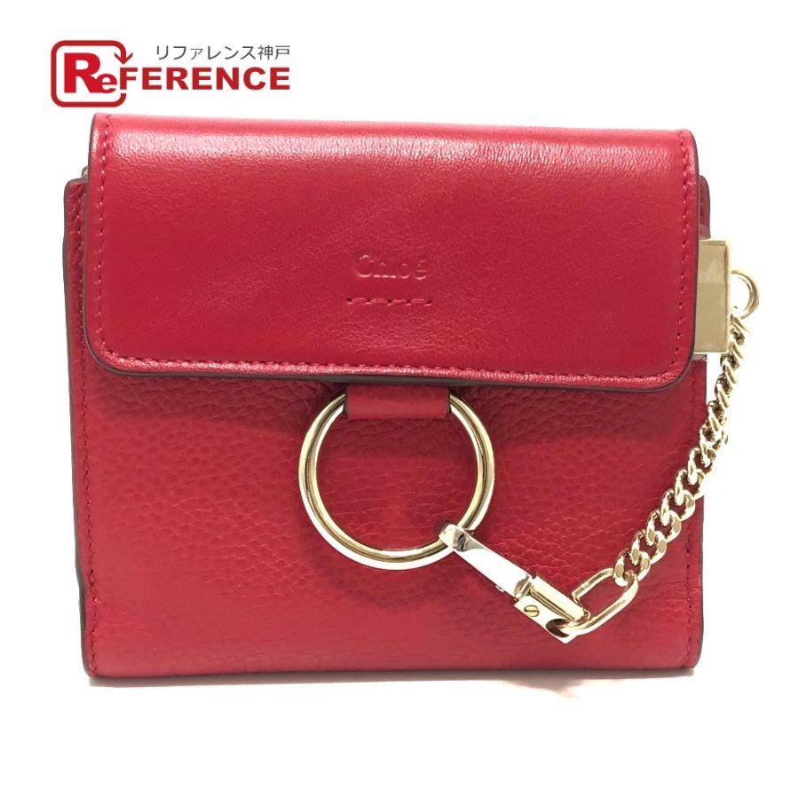 Chloe クロエ チェーン コンパクト ウォレット 2つ折り財布 レザー レッド レディース【中古】 | Chloe