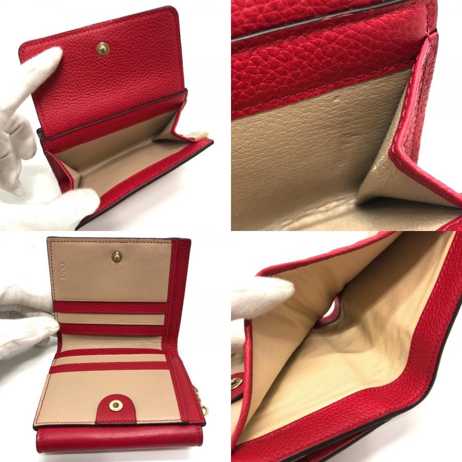 Chloe クロエ チェーン コンパクト ウォレット 2つ折り財布 レザー レッド レディース【中古】 | Chloe | 08