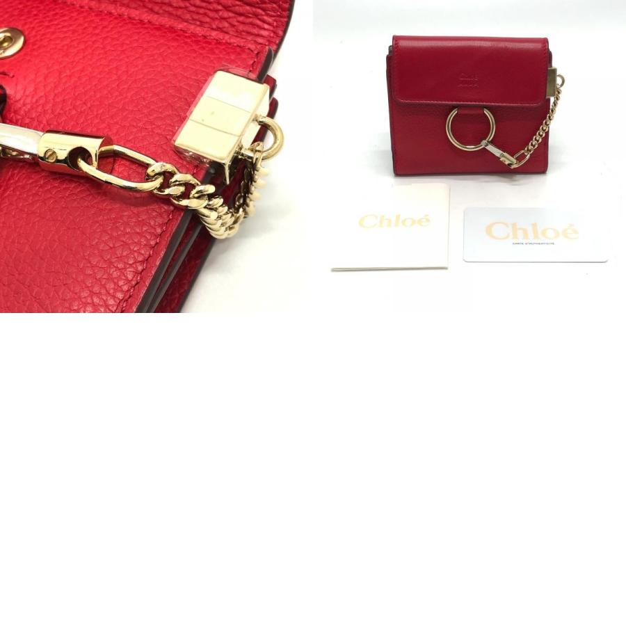 Chloe クロエ チェーン コンパクト ウォレット 2つ折り財布 レザー レッド レディース【中古】 | Chloe | 09