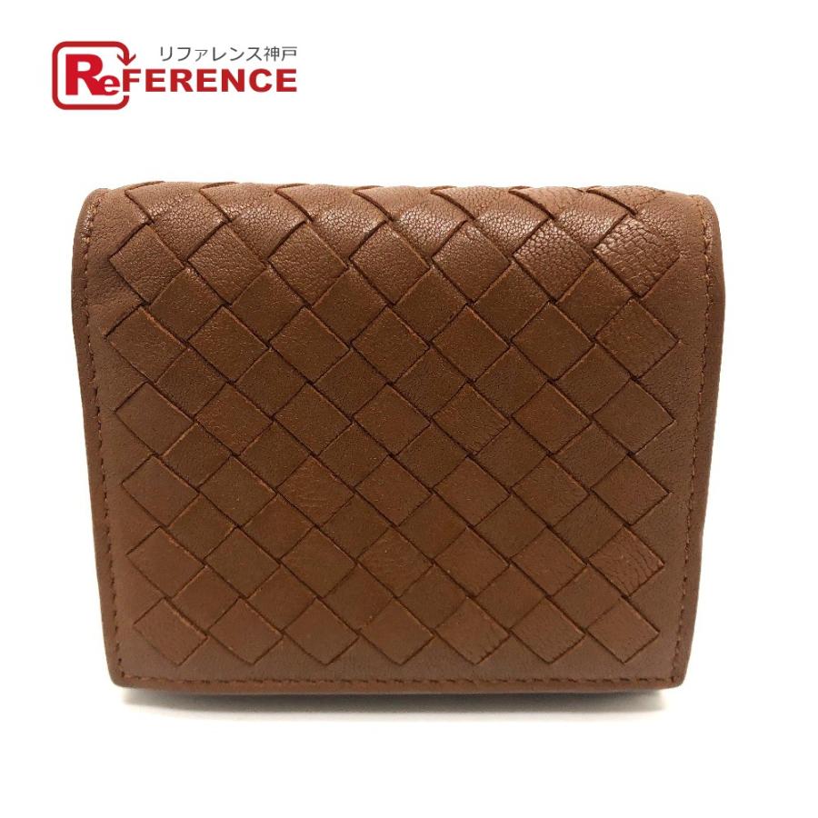 BOTTEGA VENETA ボッテガヴェネタ イントレチャート コンパクトウォレット サイフ 3つ折り財布 レザー ブラウン レディース【中古】 | 