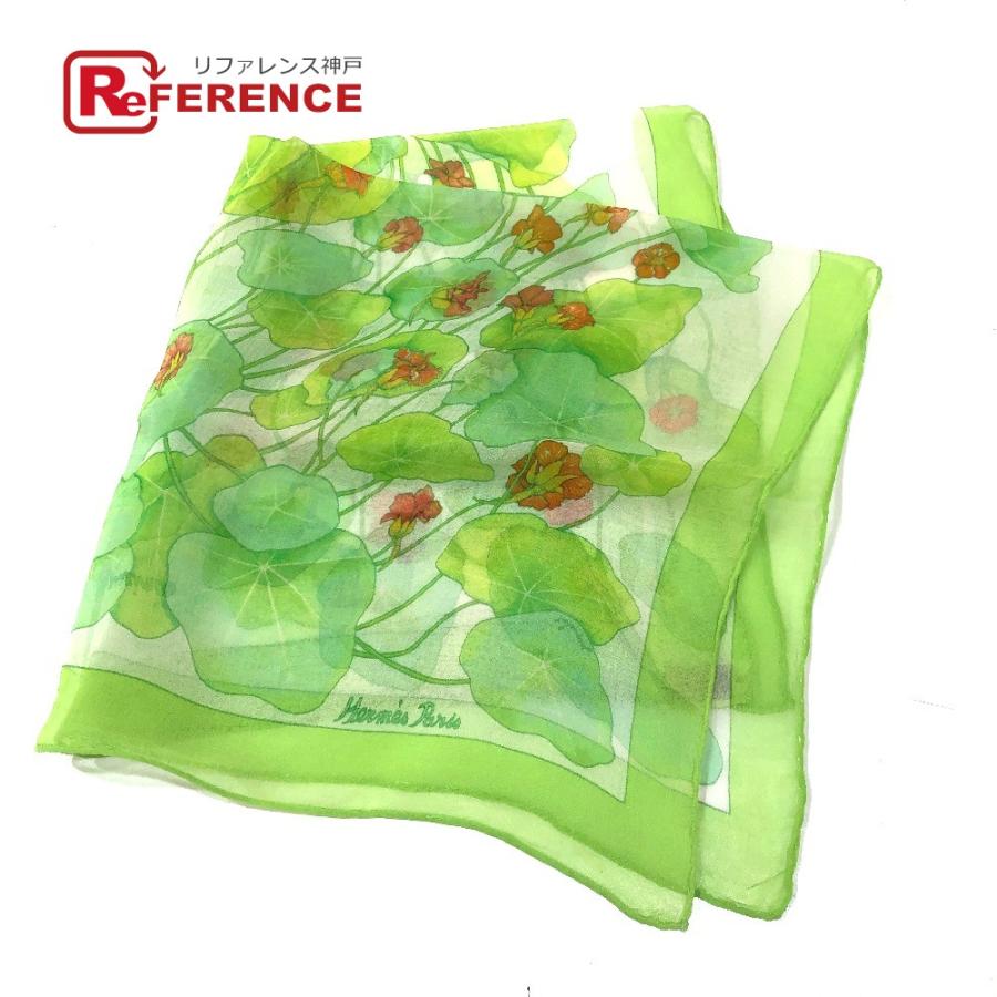 HERMES エルメス LES CAPUCINES 金蓮花 プチカレ40 ハンカチーフ スカーフ シルク グリーン レディース【中古】 | HERMES