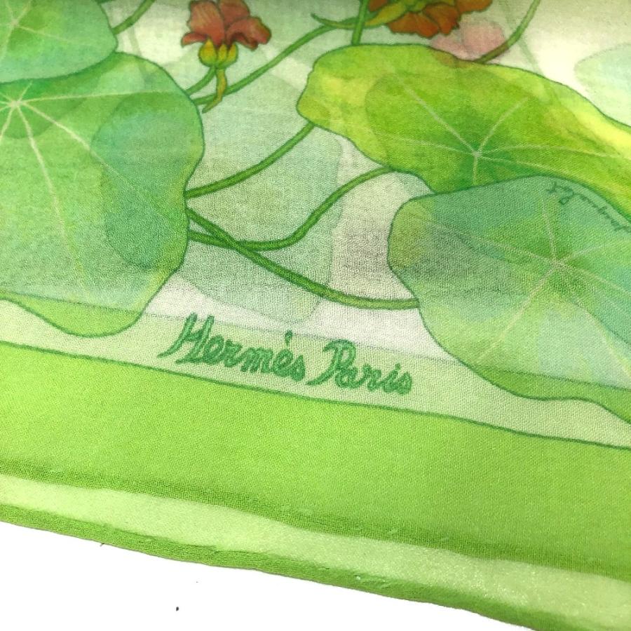 HERMES エルメス LES CAPUCINES 金蓮花 プチカレ40 ハンカチーフ スカーフ シルク グリーン レディース【中古】 | HERMES | 01