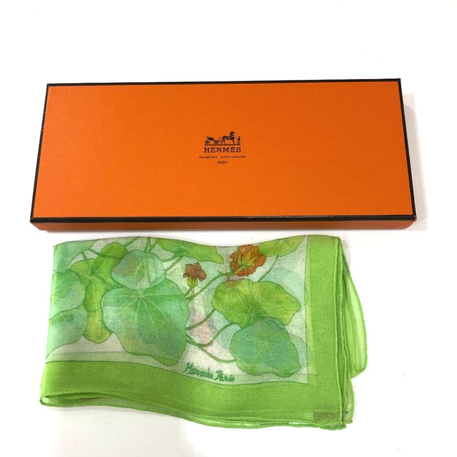 HERMES エルメス LES CAPUCINES 金蓮花 プチカレ40 ハンカチーフ スカーフ シルク グリーン レディース【中古】 | HERMES | 08