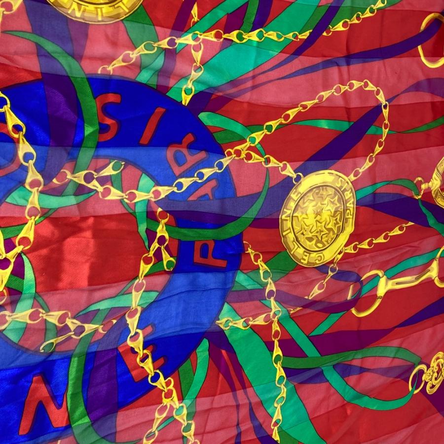 CELINE セリーヌ ヴィンテージ ジュエリーモチーフ 大判 オールドセリーヌ ショール ストール スカーフ シルク レッド レディース【中古】 | CELINE | 01