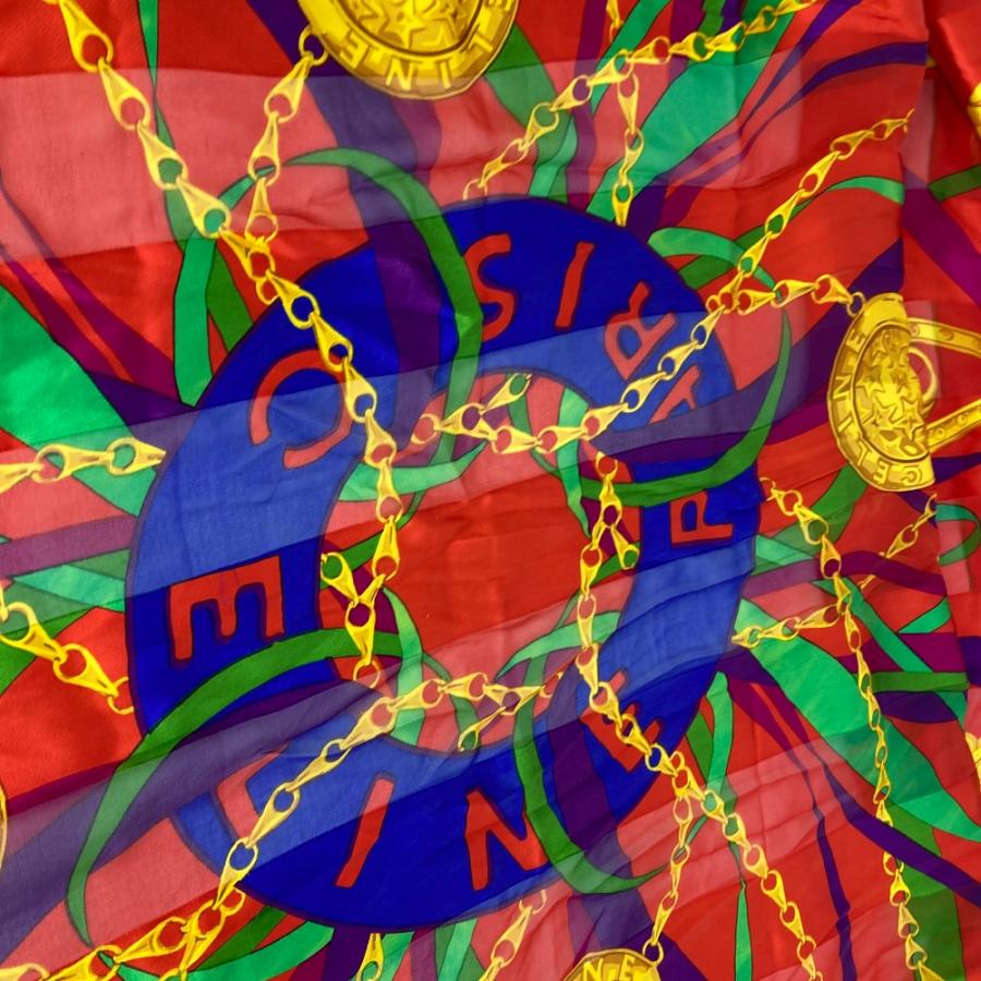 CELINE セリーヌ ヴィンテージ ジュエリーモチーフ 大判 オールドセリーヌ ショール ストール スカーフ シルク レッド レディース【中古】 | CELINE | 02