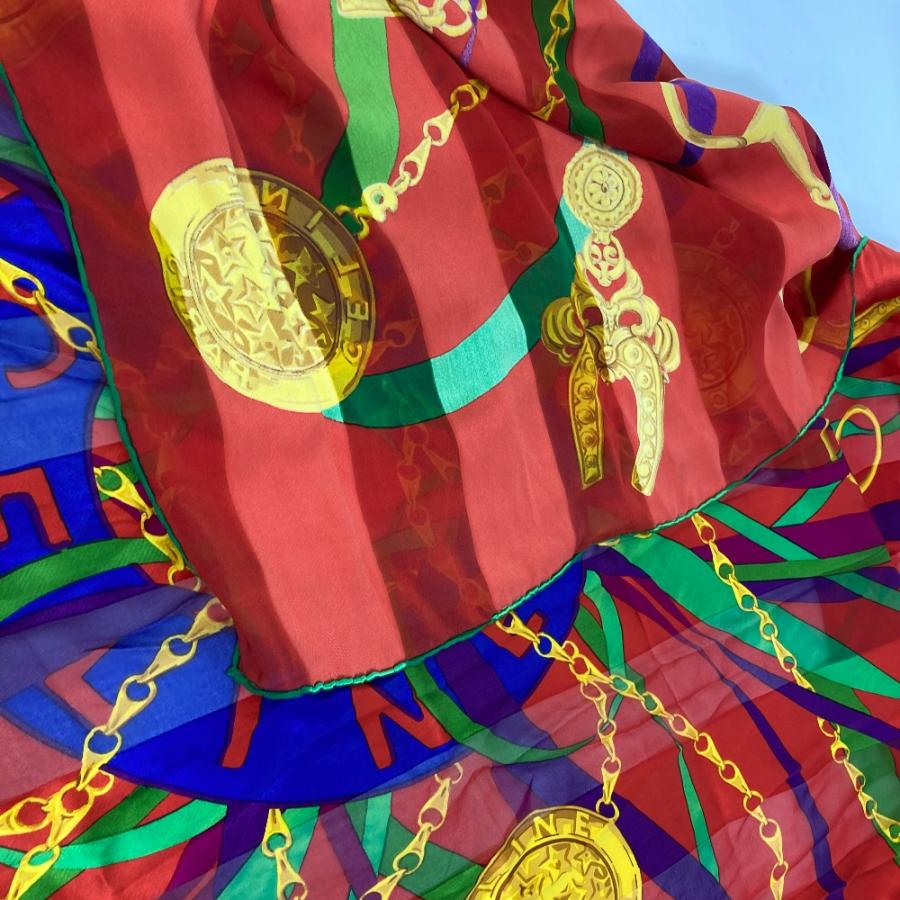 CELINE セリーヌ ヴィンテージ ジュエリーモチーフ 大判 オールドセリーヌ ショール ストール スカーフ シルク レッド レディース【中古】 | CELINE | 03