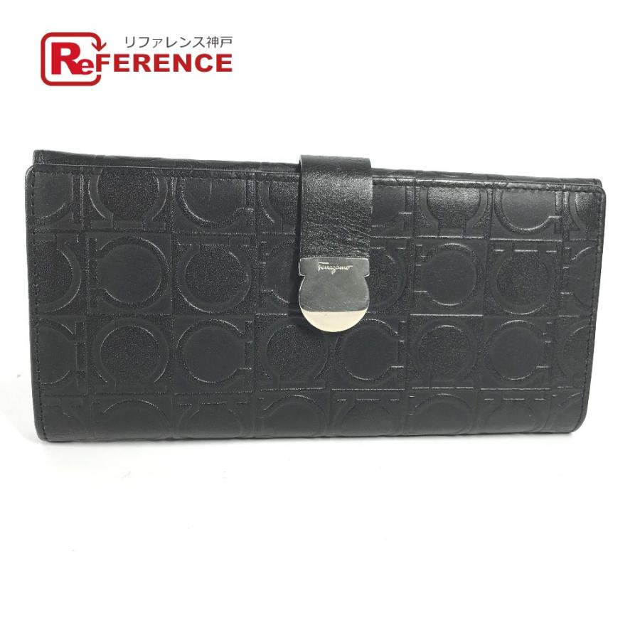 Salvatore Ferragamo サルヴァトーレフェラガモ ガンチーニ 総柄 2つ折り ロングウォレット 長財布 ブラック レディース【中古】 | 