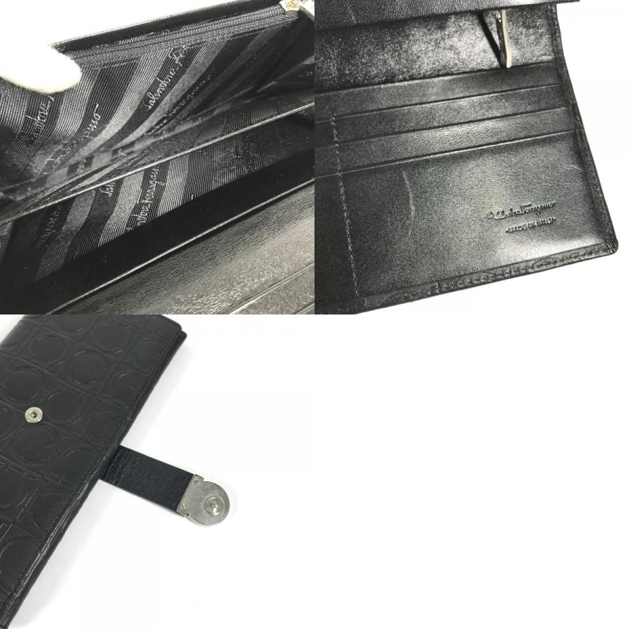 Salvatore Ferragamo サルヴァトーレフェラガモ ガンチーニ 総柄 2つ折り ロングウォレット 長財布 ブラック レディース【中古】 |  | 09