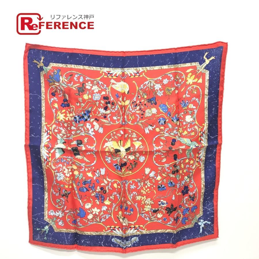 新品同様 HERMES エルメス プチカレ 東洋の石と西洋の石細工 スカーフ ファッション小物 ポケットチーフ ハンカチ レッド×ブルー 【中古】 | HERMES