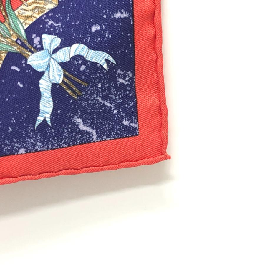 新品同様 HERMES エルメス プチカレ 東洋の石と西洋の石細工 スカーフ ファッション小物 ポケットチーフ ハンカチ レッド×ブルー 【中古】 | HERMES | 04