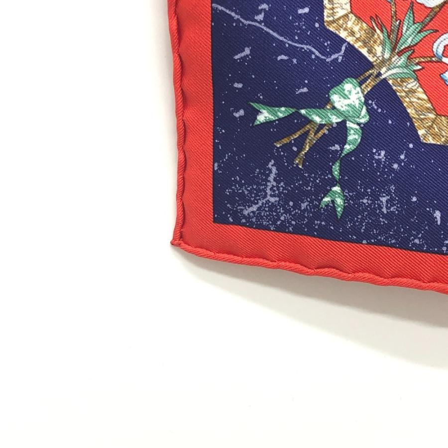 新品同様 HERMES エルメス プチカレ 東洋の石と西洋の石細工 スカーフ ファッション小物 ポケットチーフ ハンカチ レッド×ブルー 【中古】 | HERMES | 05