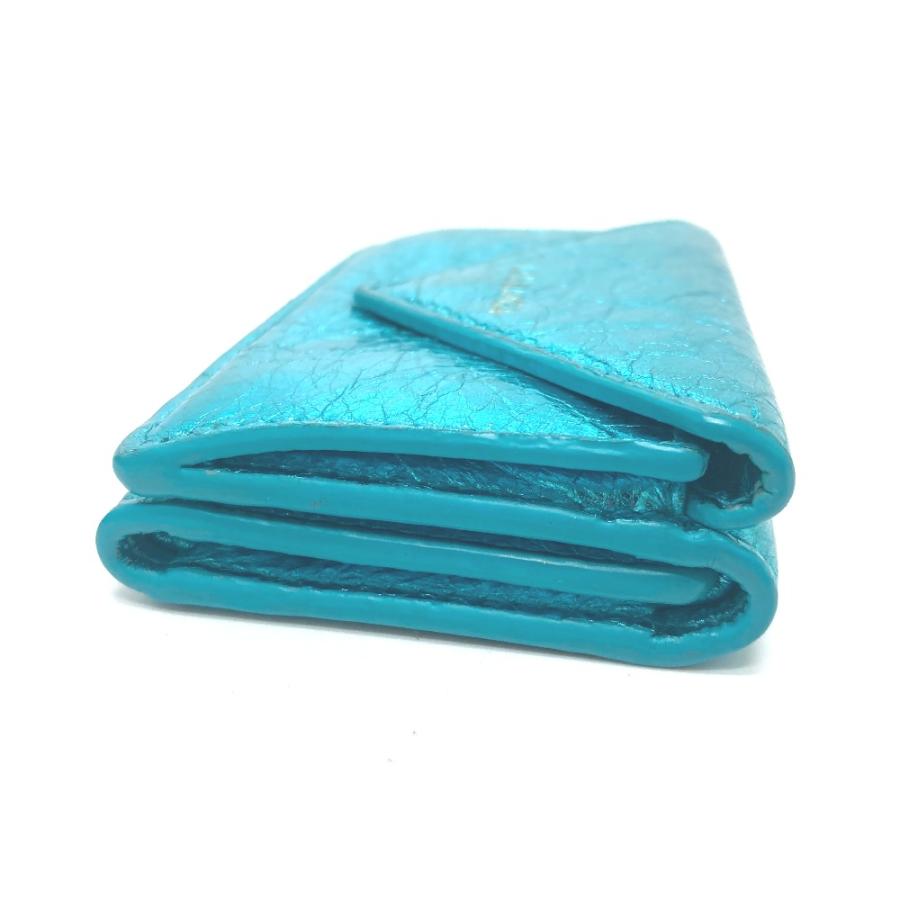 BALENCIAGA バレンシアガ 391446 ペーパーミニ ウォレット コンパクトウォレット 財布 3つ折り財布 メタリックブルー レディース【中古】 | BALENCIAGA | 02