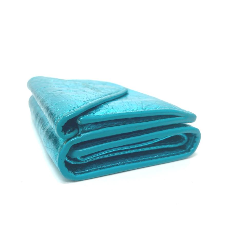 BALENCIAGA バレンシアガ 391446 ペーパーミニ ウォレット コンパクトウォレット 財布 3つ折り財布 メタリックブルー レディース【中古】 | BALENCIAGA | 03