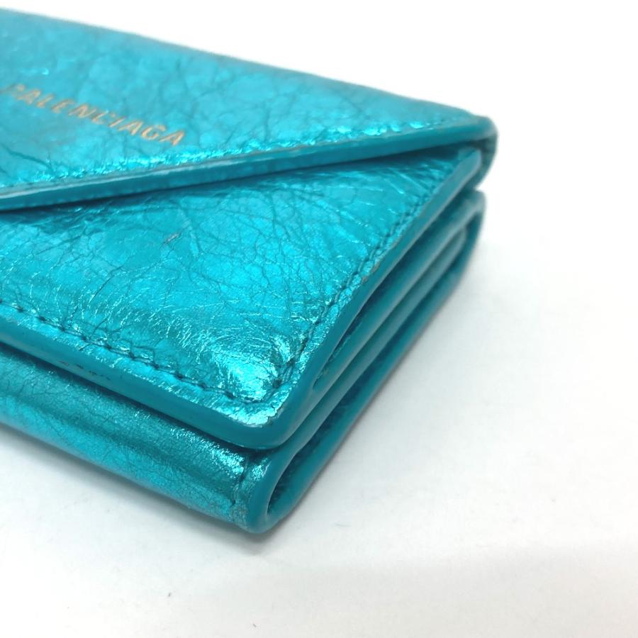 BALENCIAGA バレンシアガ 391446 ペーパーミニ ウォレット コンパクトウォレット 財布 3つ折り財布 メタリックブルー レディース【中古】 | BALENCIAGA | 04